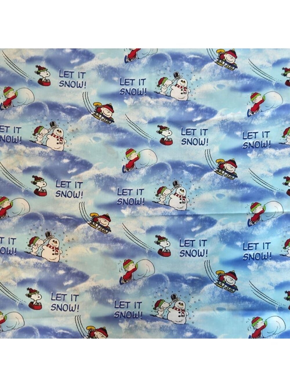Snoopy Christmas Fabric Peanuts Winter Scenic 3 Yds Continuous Cotton OOP